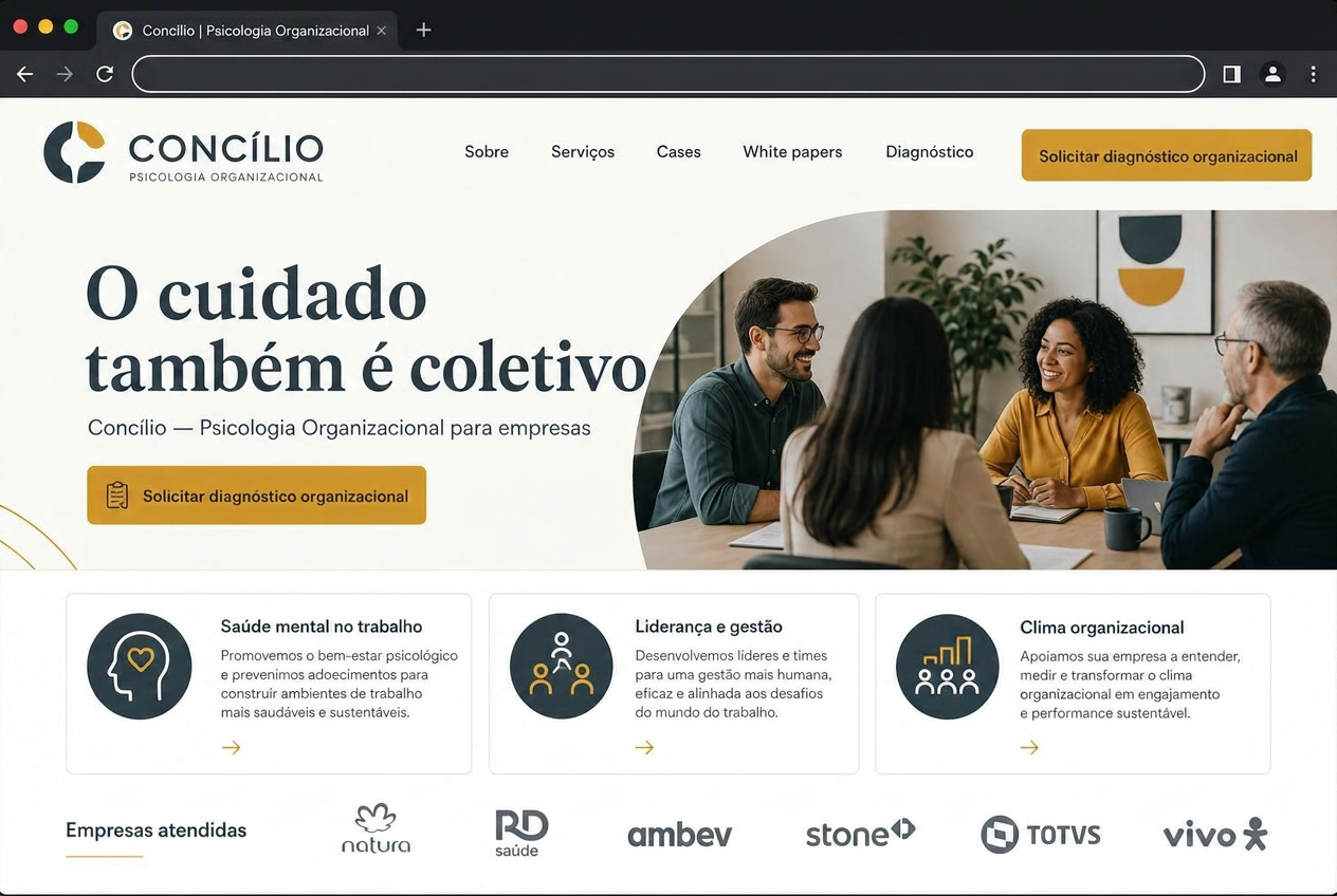 Site entregue para Concílio — Psicologia Organizacional — Psicologia Organizacional