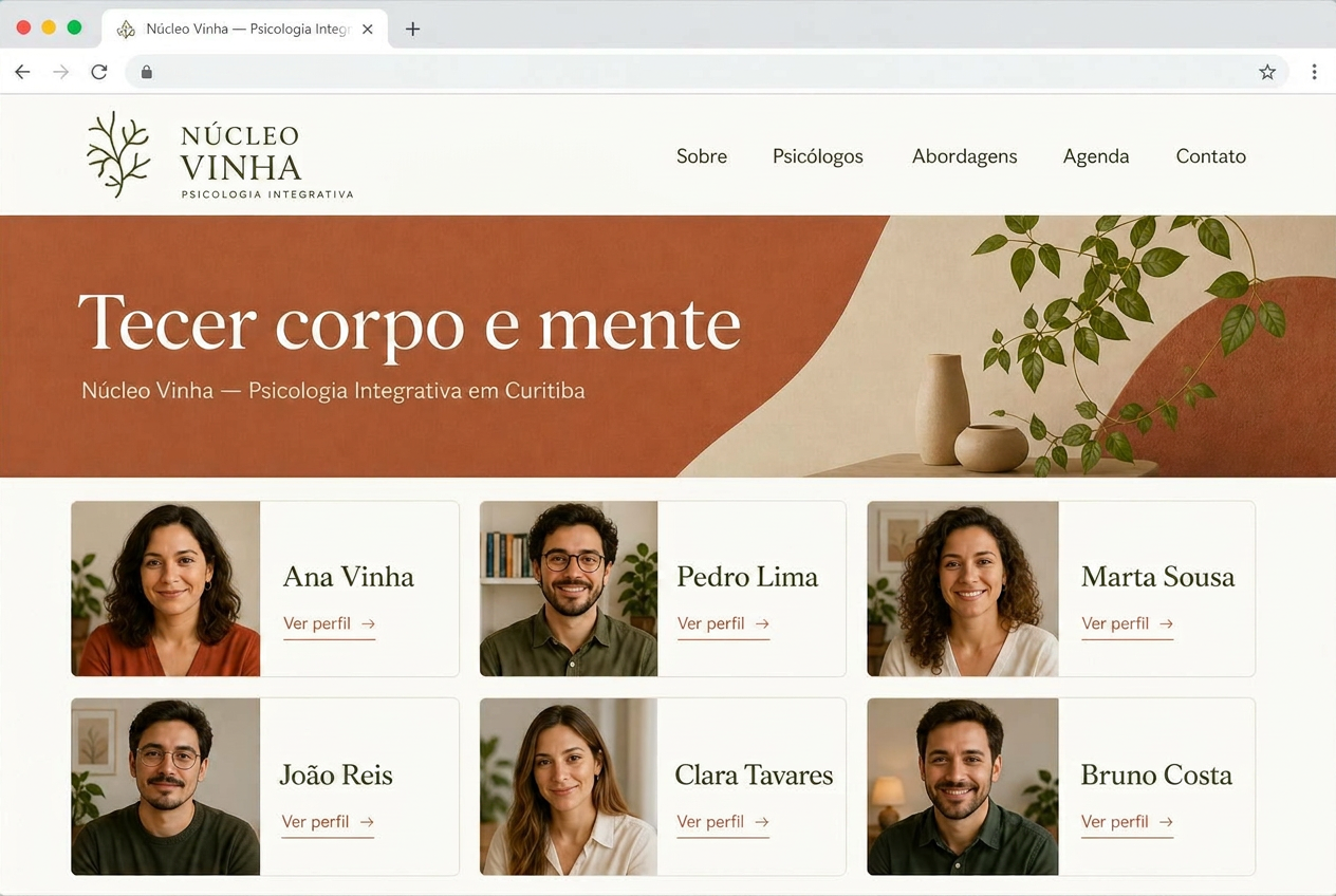 Site entregue para Núcleo Vinha — Psicologia Integrativa — Terapias Integrativas